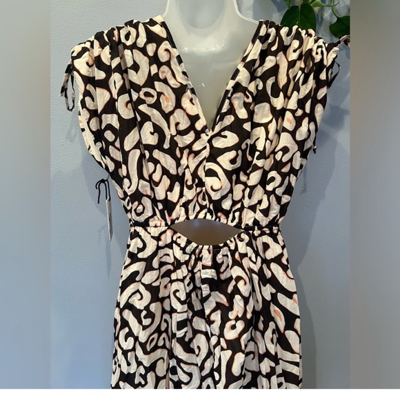 SINCERELY JULES Black and Cream Fit and Flare Midi Dress with Tie Front/size S - Picture 8 of 13
